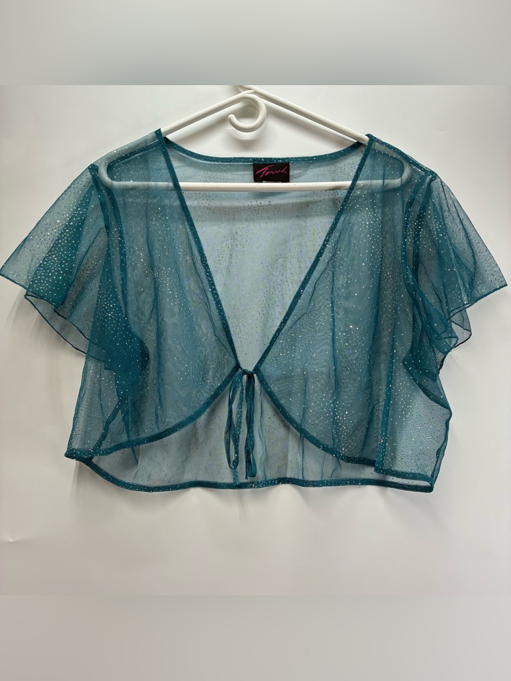Torrid Plus Size 3X Blue Sheer Sparkle Shawl Cover Bow Fairy Whimsical Feminine